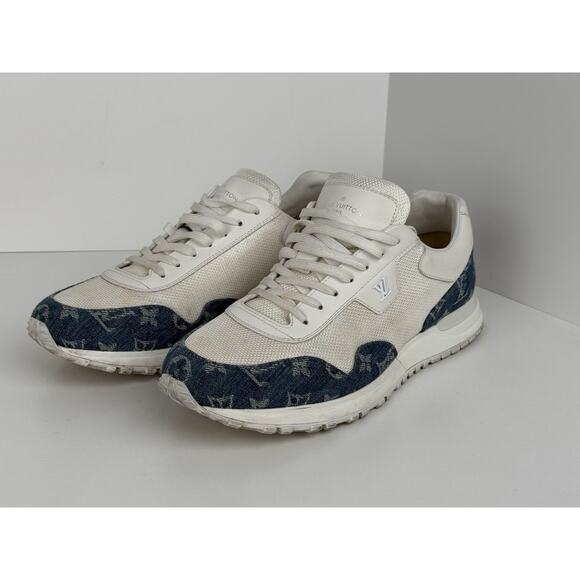 Louis Vuitton White Leather LV Denim Monogram Men's Sneakers Size 9 - Picture 1 of 11